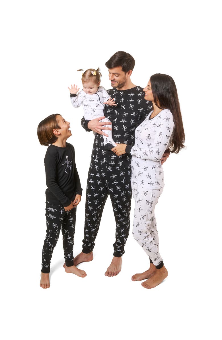 Leveret Kids Footed Cotton Halloween Matching Family Pajamas, Fun Prints, Alternate, color, Black Skeleton