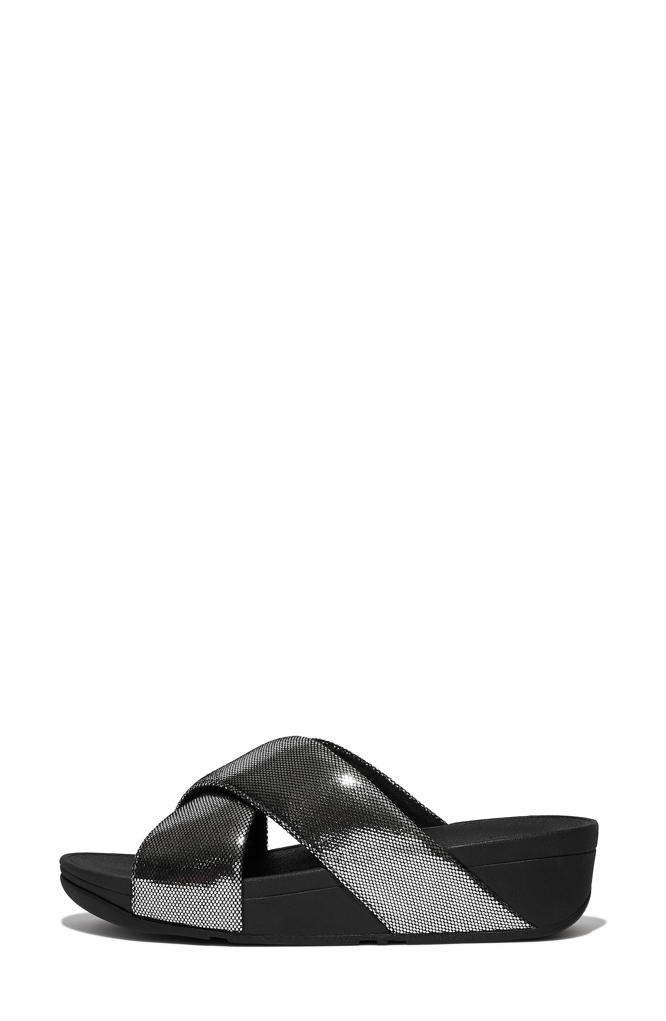 FitFlop Lulu Lustra Cross Slide Wedge Sandal, Alternate, color, Black/ Silver