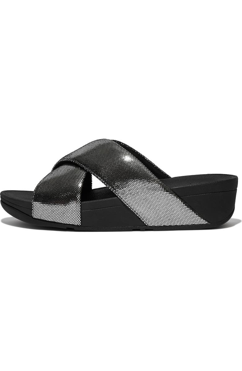FitFlop Lulu Lustra Cross Slide Wedge Sandal, Alternate, color, Black/ Silver