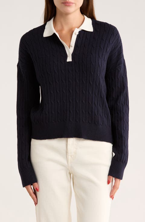 Cable Knit Crop Polo Sweater