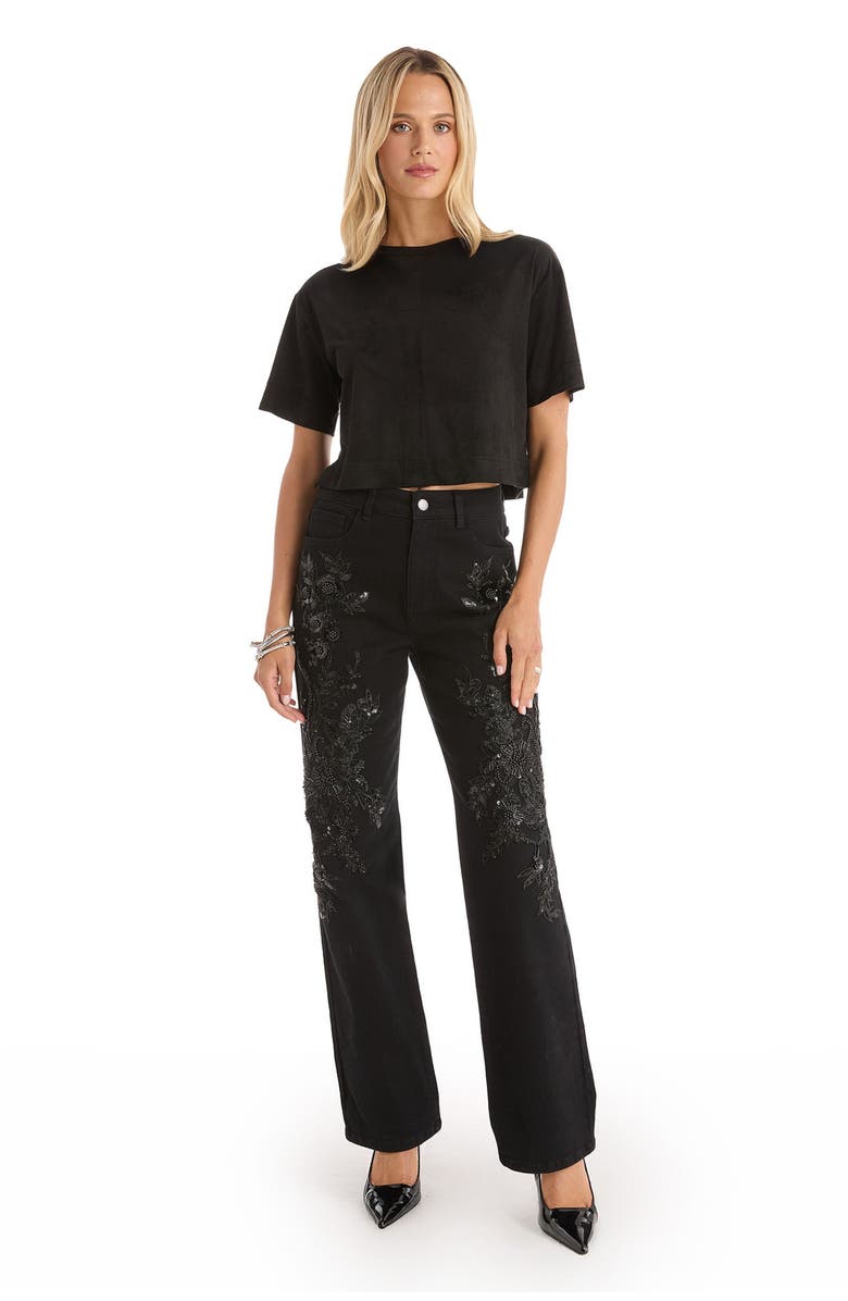 The Noli Shop Stassi Floral Sequin Jean, Alternate, color, Black