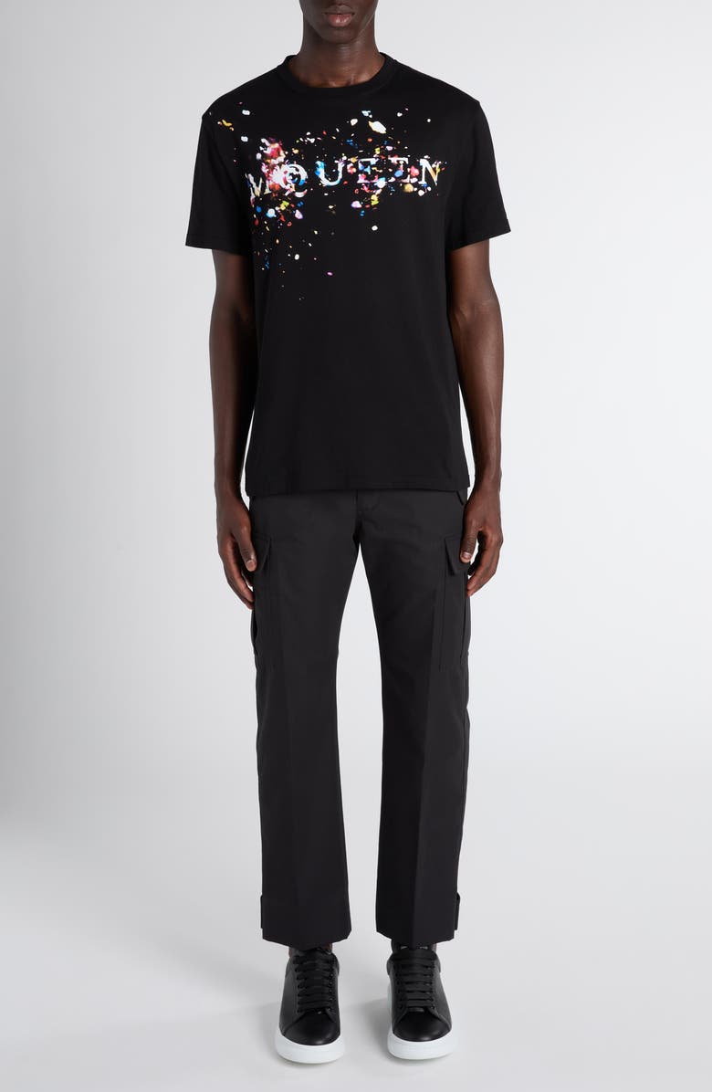 McQueen Paint Splattered Logo Graphic T-Shirt, Alternate, color, Black / Multicolour