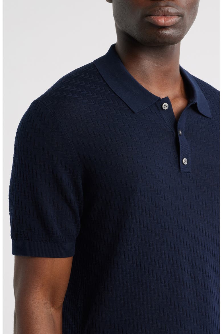 Skelling Textured Polo Sweater, Alternate, color, NAVY