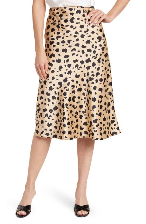Cheetah Print Satin Midi Skirt