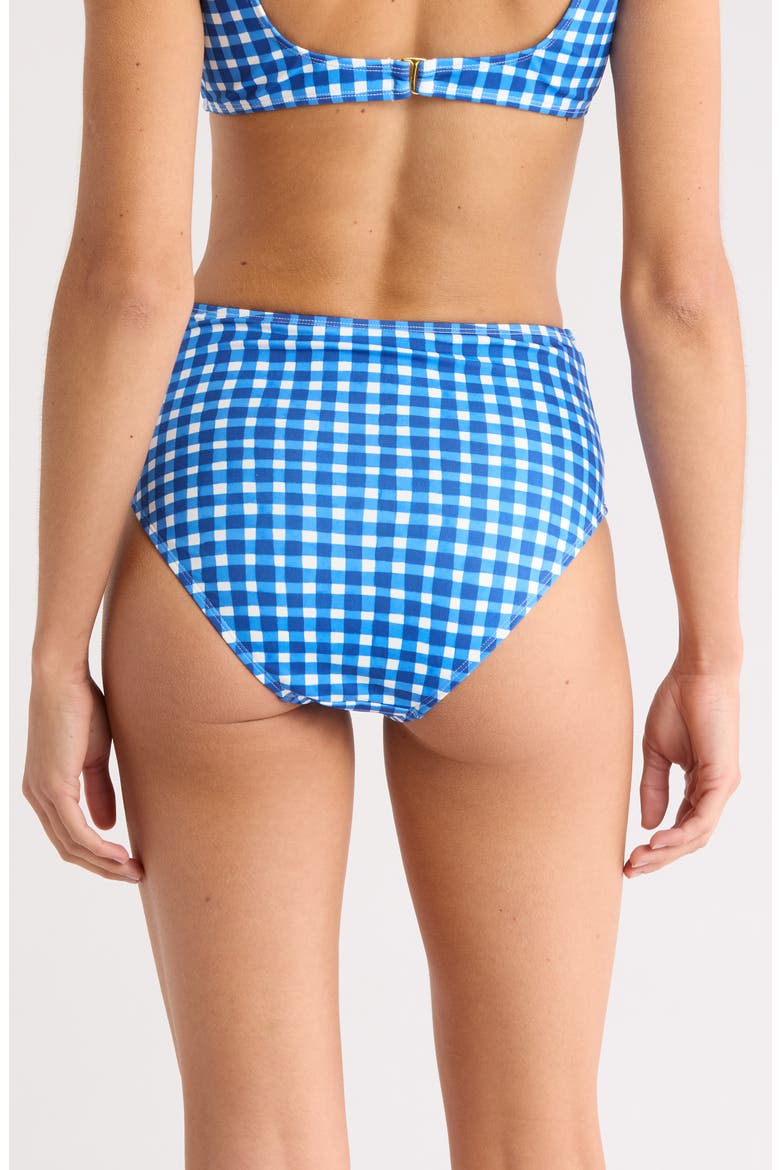 O-Ring High Waist Bikini Bottoms, Alternate, color, BLUE GINGHAM