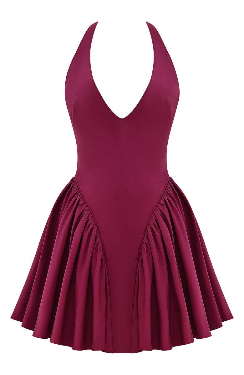 HOUSE OF CB Valentia Plunge Halter Neck Stretch Cotton Minidress, Alternate, color, Windsor Wine