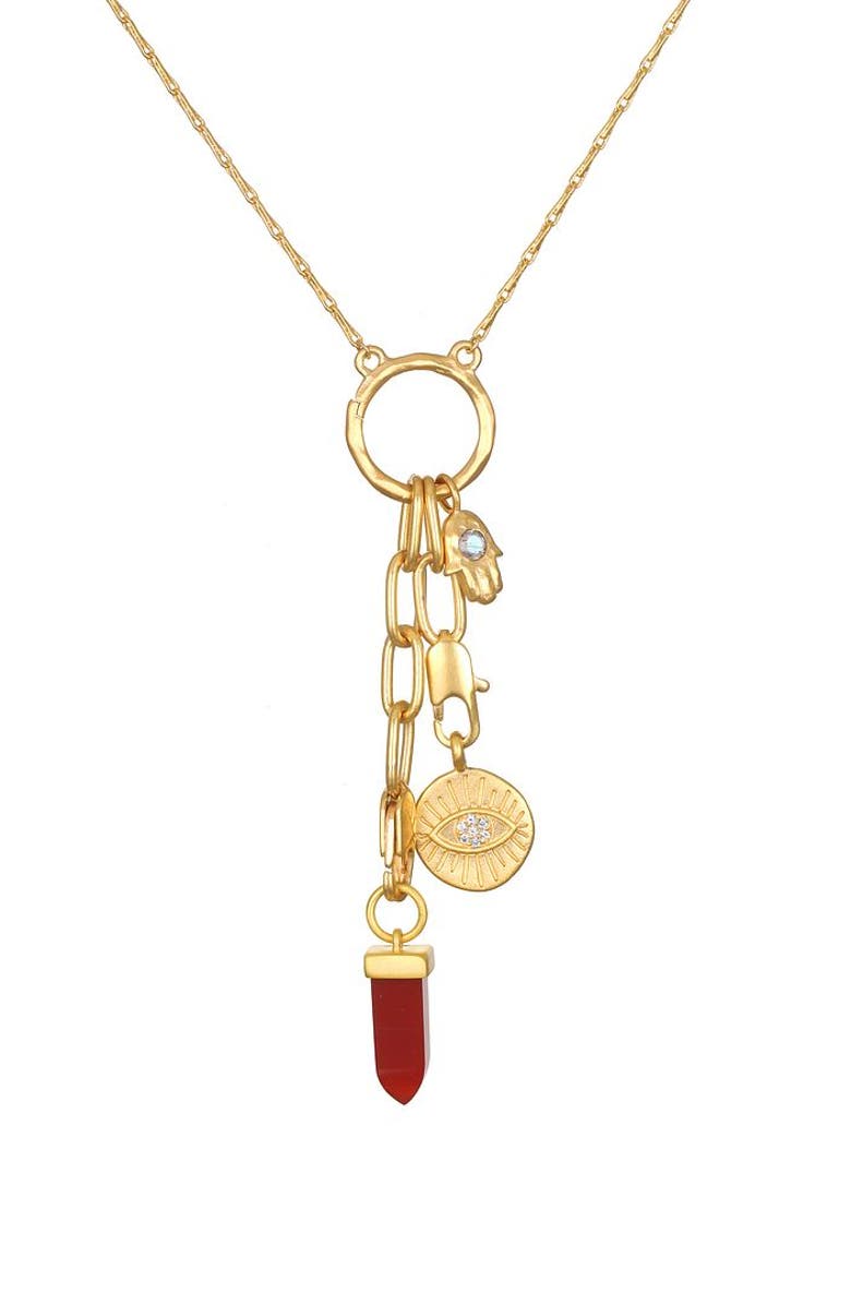 Satya Jewelry Divine Protection Charm Necklace Set, Main, color, Metallic Gold