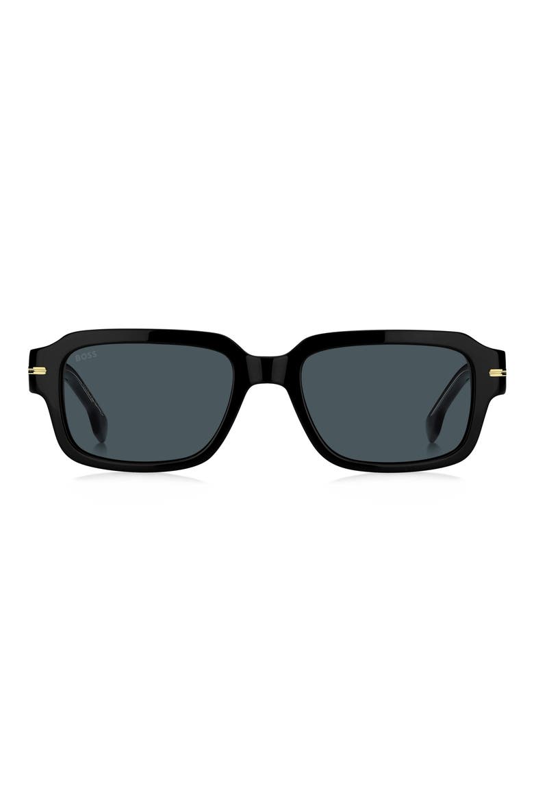 53mm Rectangular Sunglasses, Main, color, BLACK