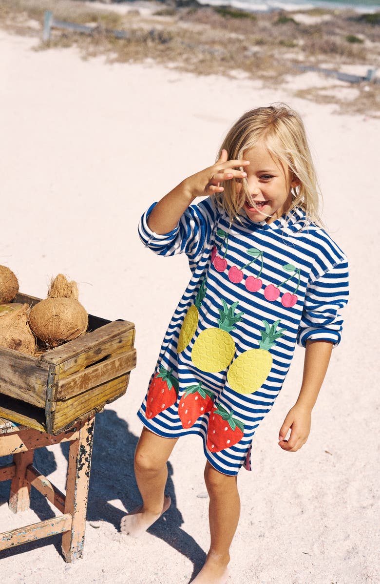 Mini Boden Kids' Mara Stripe Fruit Appliqué Terry Cloth Cover-Up Tunic, Alternate, color, 