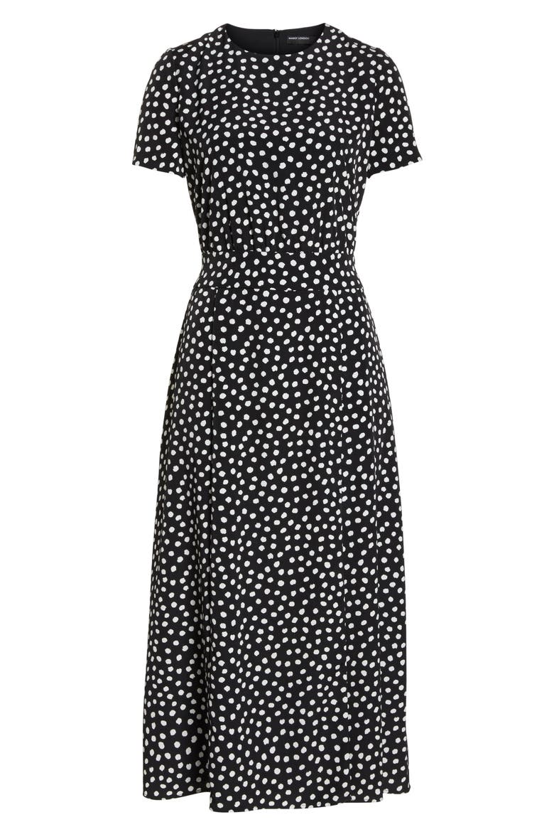 Print Midi Dress, Alternate, color, BLACK/ SOFT WHITE