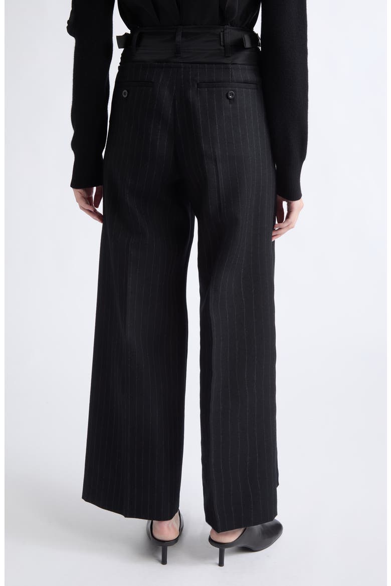Chalk Stripe Mixed Media Trousers (Nordstrom Exclusive), Main, color, BLACK