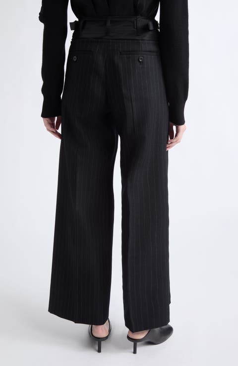 Chalk Stripe Mixed Media Trousers (Nordstrom Exclusive)