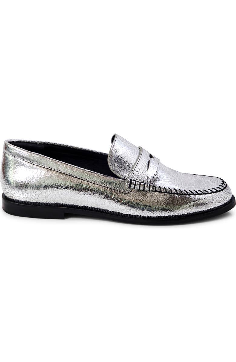 Free People Contrast Stitch Penny Loafer, Alternate, color, Pale Pewter Leather
