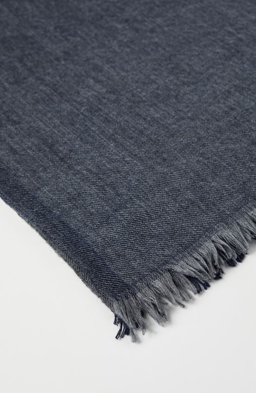 Brunello Cucinelli Wool-silk Blend Scarf With Fringed Edges In Marine