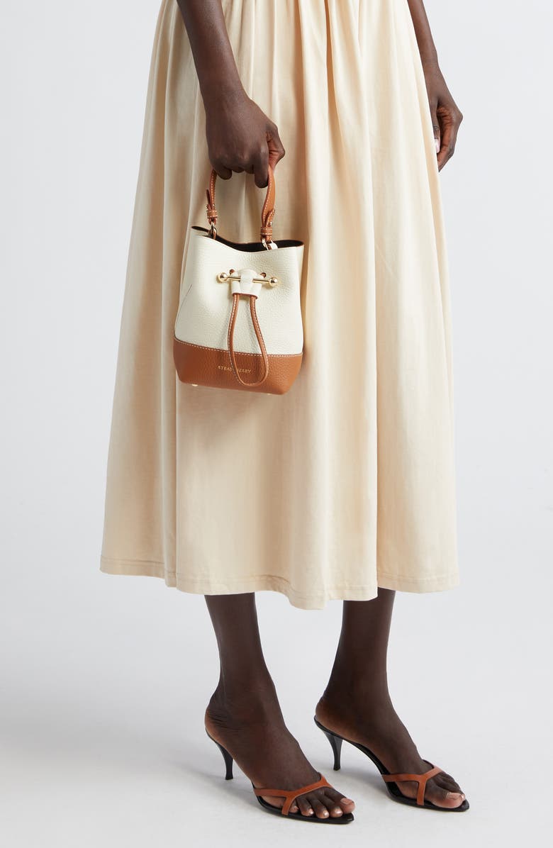 Strathberry Lana Osette Bicolor Leather Crossbody Bucket Bag, Alternate, color, Vanilla/Tan