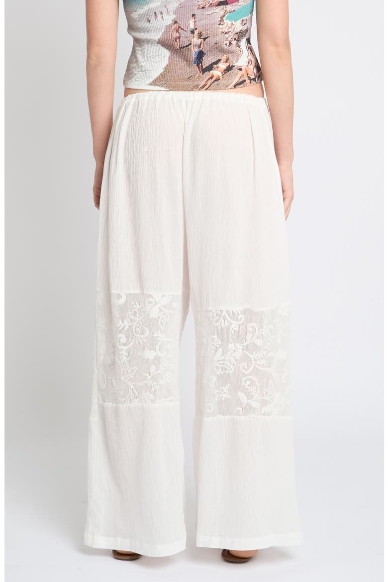 Lace Insert Crinkle Wide Leg Pants, Alternate, color, WHITE