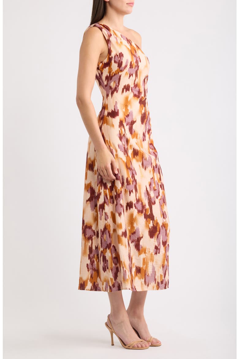 Painted Dusk Ruched One-Shoulder Maxi Dress, Alternate, color, CORK
