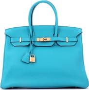 Pre-Owned Hermes Birkin Handbag Blue Togo with Gold Hardware 35