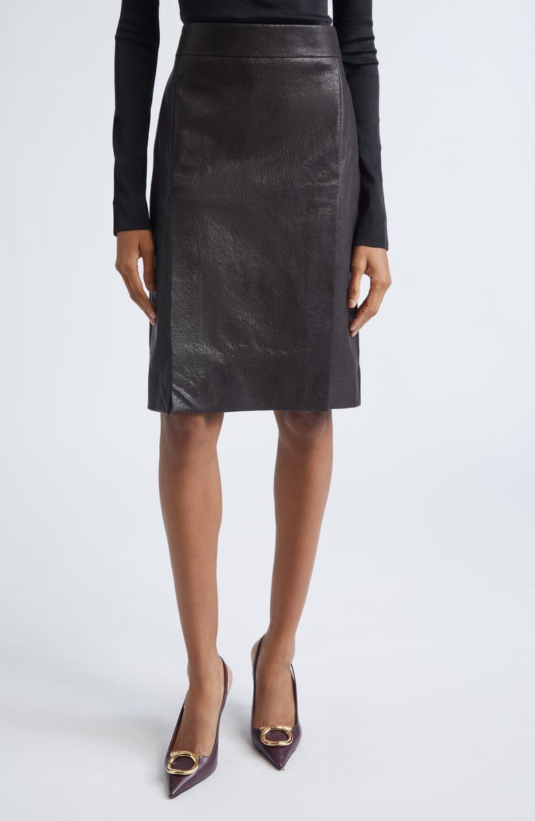 FERRAGAMO Leather Midi Skirt, Main, color, Expresso
