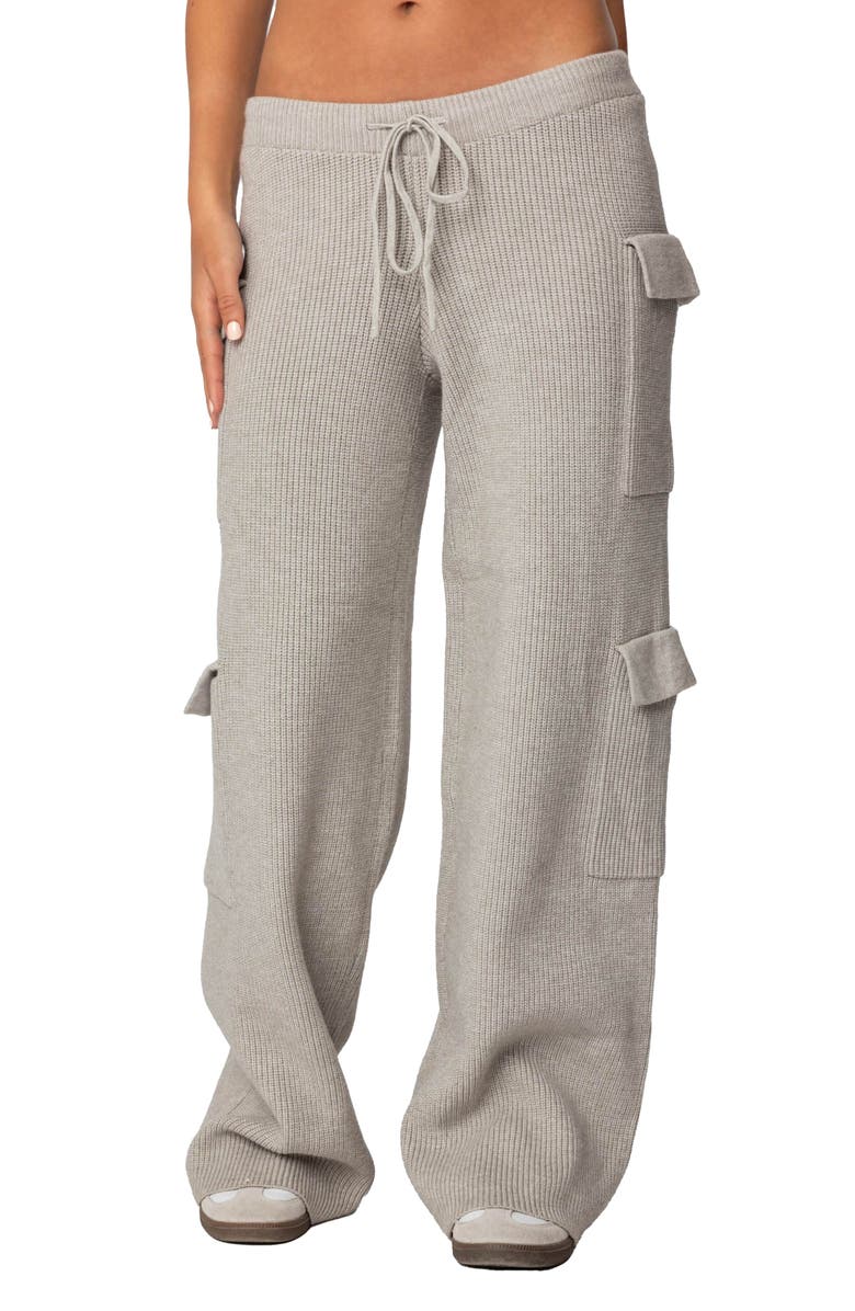 EDIKTED Wynter Low Rise Drawstring Cargo Sweater Pants, Main, color, Gray-Melange