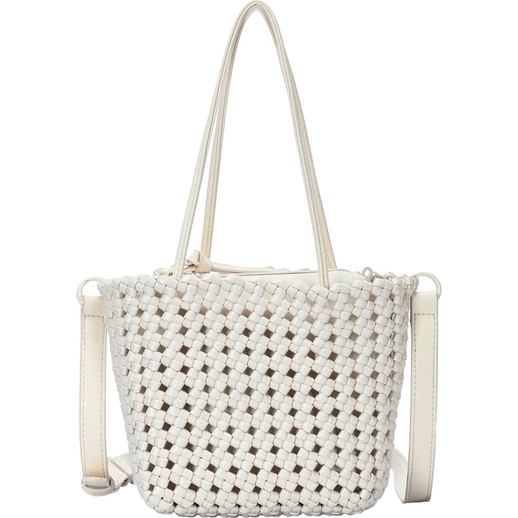 Madison West Open Weave Tote Bag With Zip Pouch In Cream