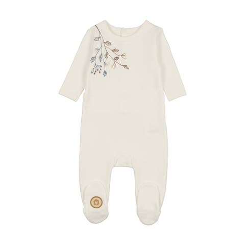 Mon Tresor Budding Blossoms Boys Footie & Bonnet - Ivory & Blue Mon Tresor Budding Blossoms Boys Footie & Bonnet - Ivory & Blue