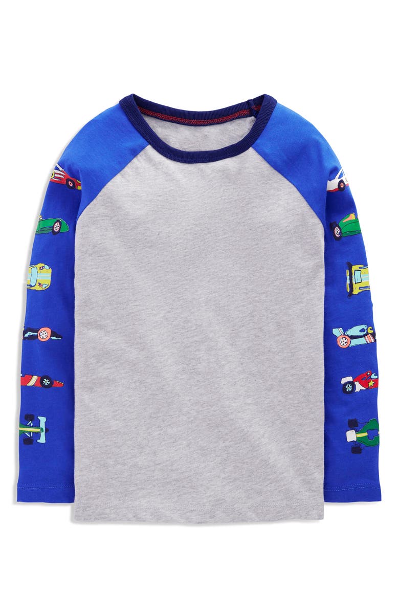 Mini Boden Kids' Race Car Colorblock Long Sleeve Cotton Graphic T-Shirt, Main, color, Racing Cars