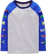Mini Boden Kids' Race Car Colorblock Long Sleeve Cotton Graphic T-Shirt
