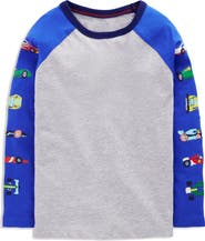Mini Boden Kids' Race Car Colorblock Long Sleeve Cotton Graphic T-Shirt