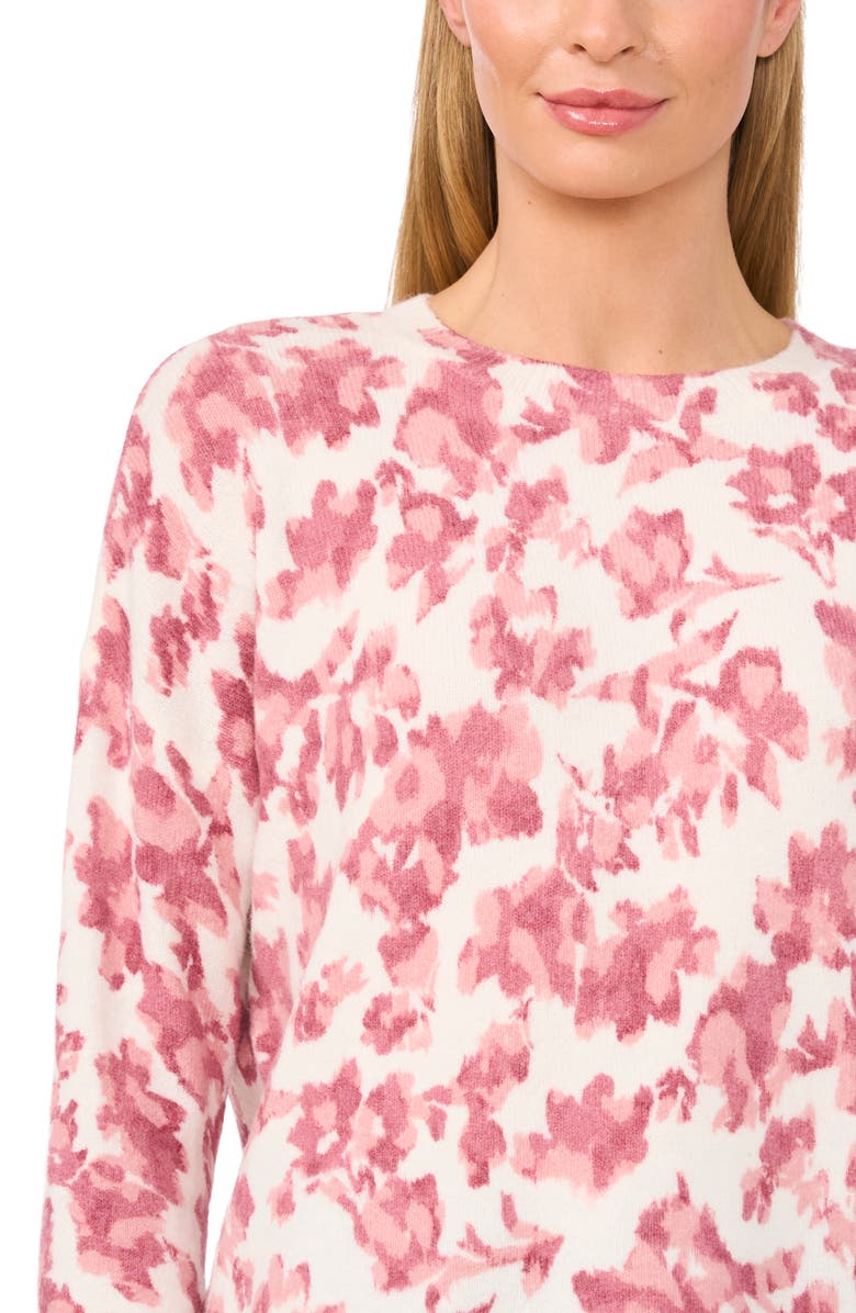 CeCe Floral Print Brushed Crewneck Sweater, Alternate, color, 