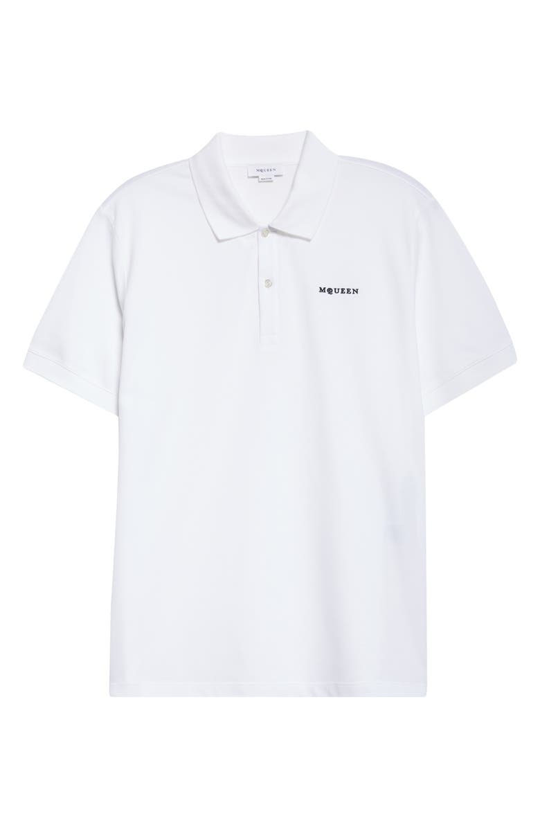 McQueen Embroidered Logo Cotton Piqué Polo, Alternate, color, Optical White