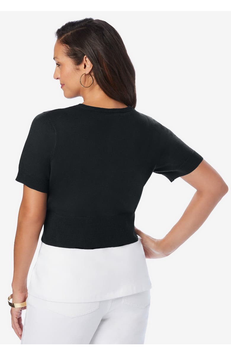 Jessica London Jewel-Neck Shrug, Alternate, color, Black