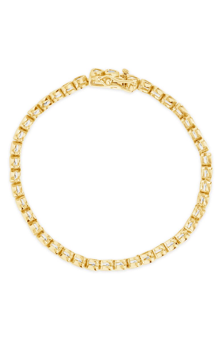 Sterling Forever 14K Gold Plated Cubic Zirconia Heart Tennis Bracelet, Main, color, Gold