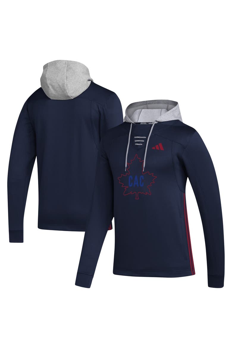 Men's adidas Navy Montreal Canadiens Refresh Skate Lace AEROREADY Pullover Hoodie, Main, color, Navy