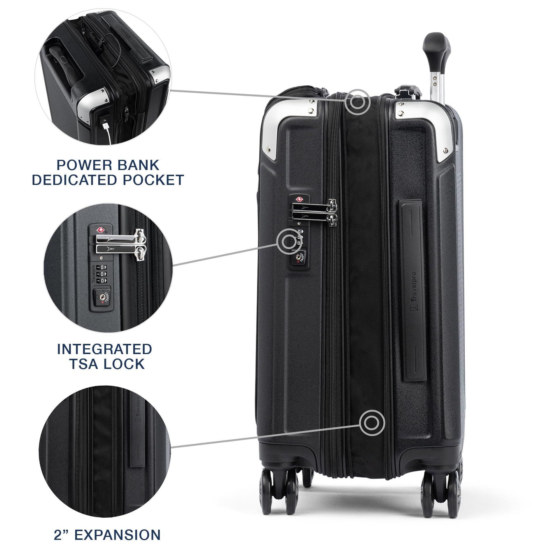 TRAVELPRO Platinum Elite Hardside Expandable Compact Carry-on with Laptop Pocket 20-Inch Spinner, Alternate, color, Shadow Black