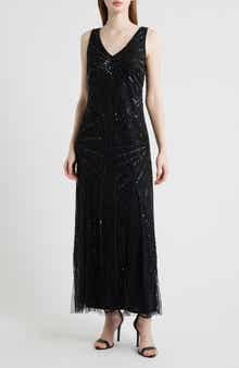 Beaded Sleeveless Tulle Gown