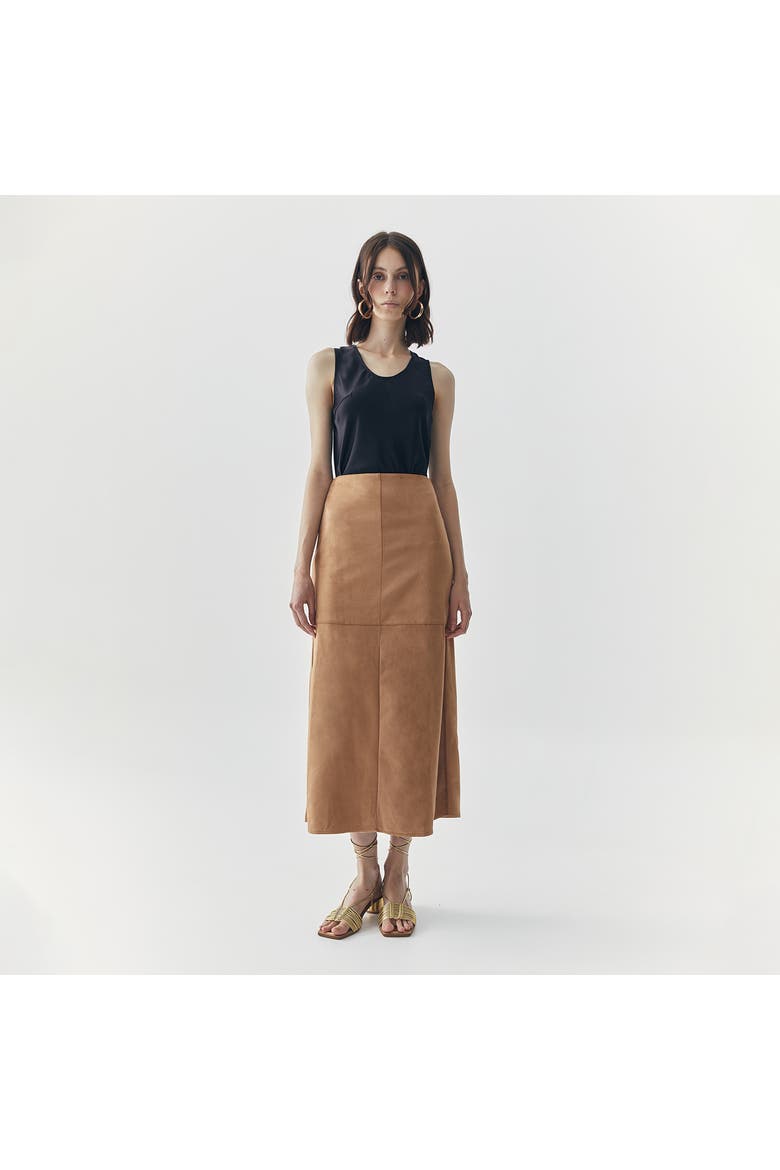 Fern Suede Midi Skirt, Alternate, color, Brown
