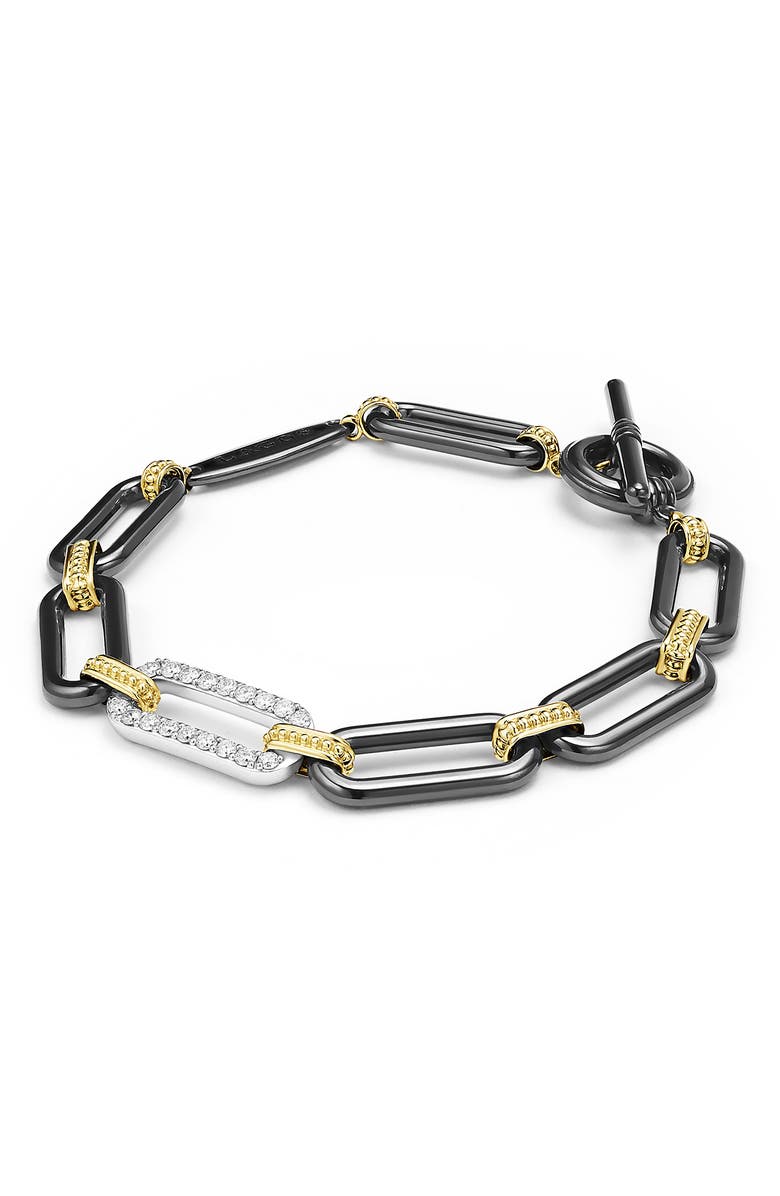 LAGOS Signature Caviar Black Ceramic Link & Diamond Bracelet, Alternate, color, Black