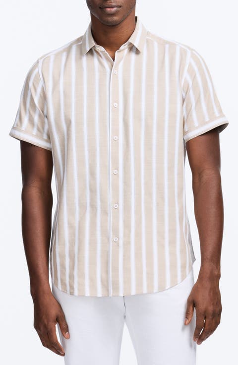 Preston Stripe Short Sleeve Cotton Blend Button-Up Shirt