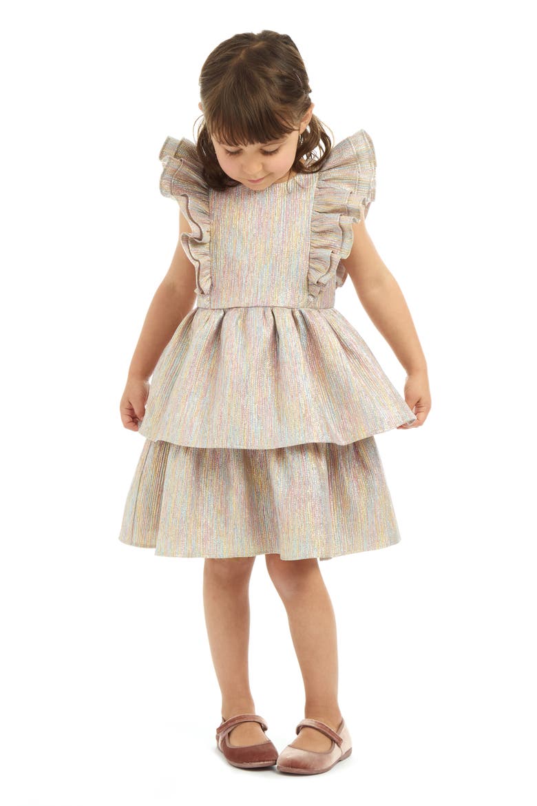 Kids' Metallic Tiered Party Dress, Alternate, color, GOLD