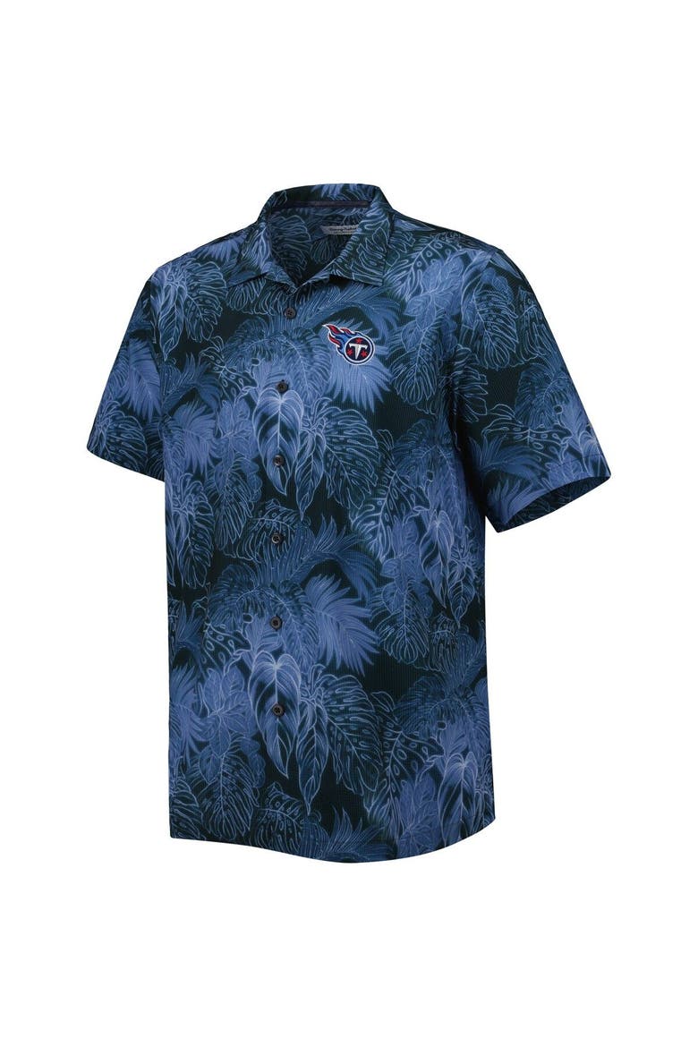 Men's Tommy Bahama Navy Tennessee Titans Big & Tall Bahama Coast Luminescent Fronds Camp IslandZone Button-Up Shirt, Alternate, color, Blue