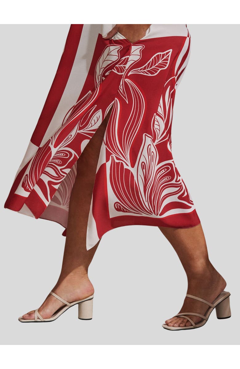 Live Unlimited Abstract Leaf Print Hanky Hem Dress, Alternate, color, Red