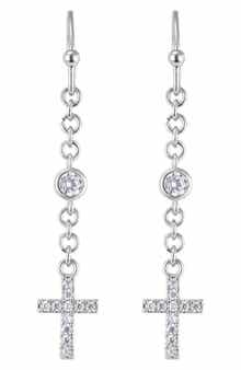Cubic Zirconia & Cross Charm Drop Earrings