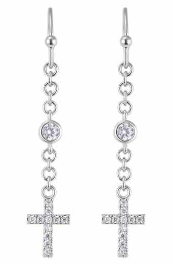 Cubic Zirconia & Cross Charm Drop Earrings