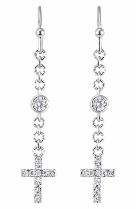 Cubic Zirconia & Cross Charm Drop Earrings