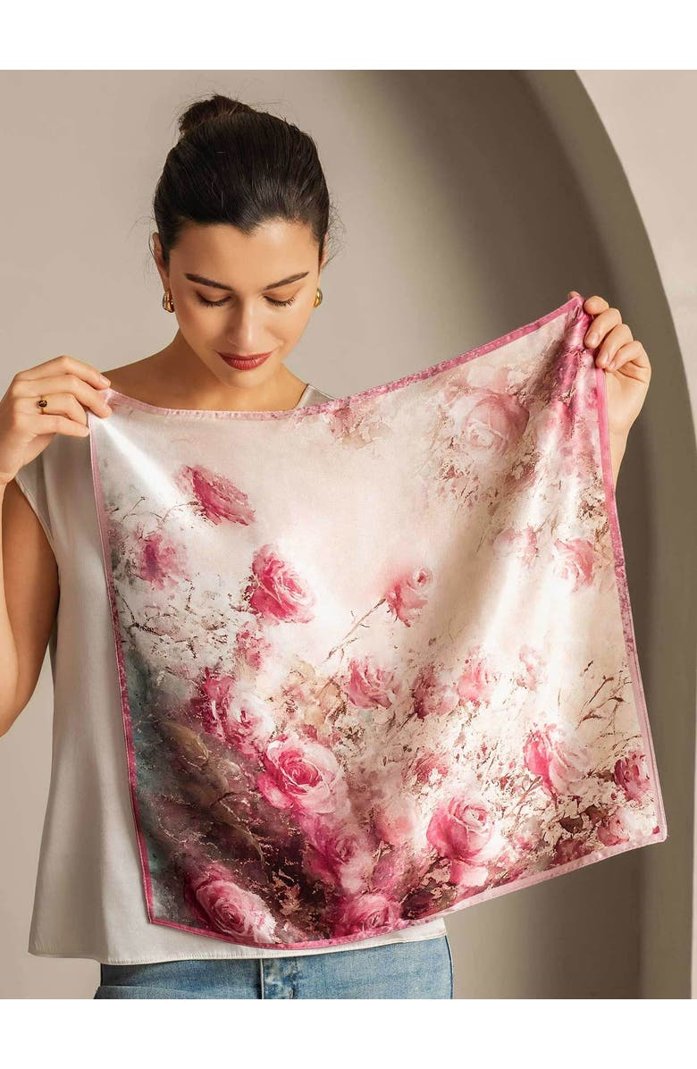 SILKSILKY Pure Silk Delicate Square Scarf, Alternate, color, Medium Pink
