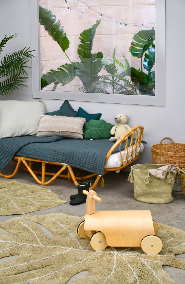 Lorena Canals Mini Monstera Leaf Washable Cotton Blend Rug, Alternate, color, Olive Natural