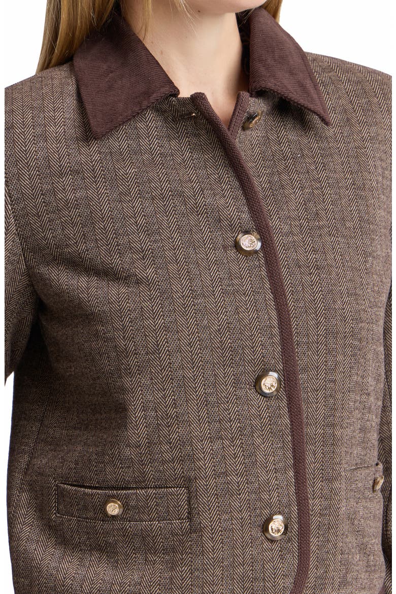 Herringbone Jacket with Corduroy Trim, Alternate, color, BROWN HERRINGBONE