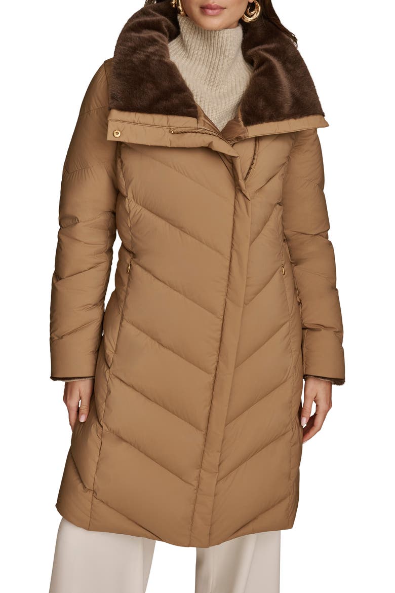 Water Resistant Chevron Down Puffer Coat, Main, color, ANTIQUE GOLD