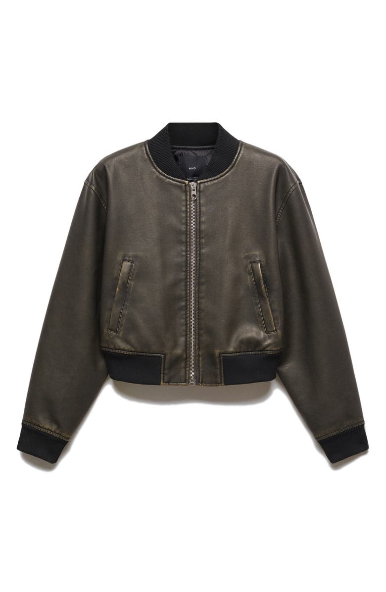 MANGO Worn Out Effect Bomber Jacket, Alternate, color, Brown